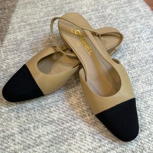 Chanel slingback flat 37.5 beige